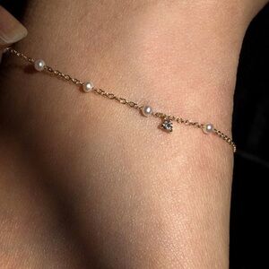Catbird 14k Rose gold Dewdrop bracelet with pearls and diamond